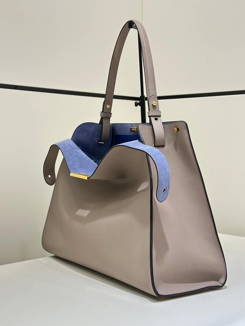 Fendi 8BN369 Fendi Way Large Dove gray leather and neon blue suede bag
