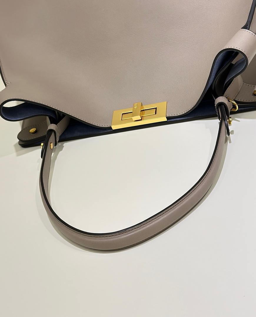 Fendi 8BN369 Fendi Way Large Dove gray leather and neon blue suede bag