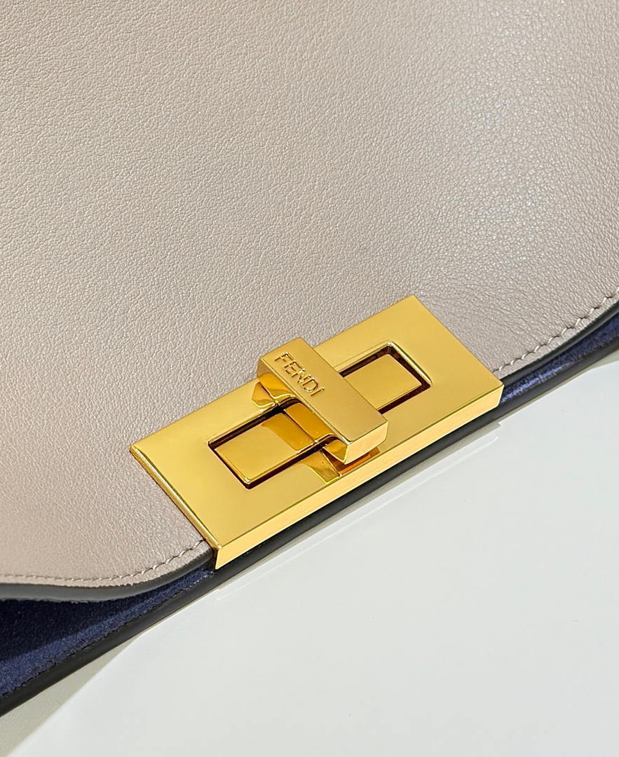Fendi 8BN369 Fendi Way Large Dove gray leather and neon blue suede bag