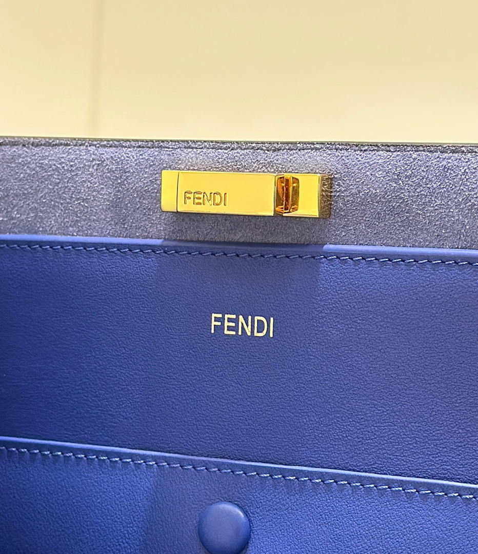 Fendi 8BN369 Fendi Way Large Dove gray leather and neon blue suede bag