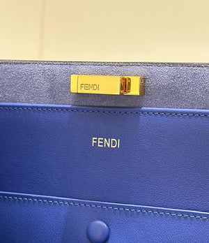 Fendi 8BN369 Fendi Way Large Dove gray leather and neon blue suede bag - Default Title - View 8