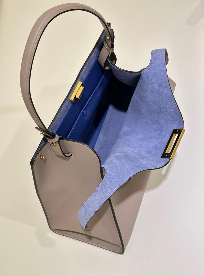 Fendi 8BN369 Fendi Way Large Dove gray leather and neon blue suede bag
