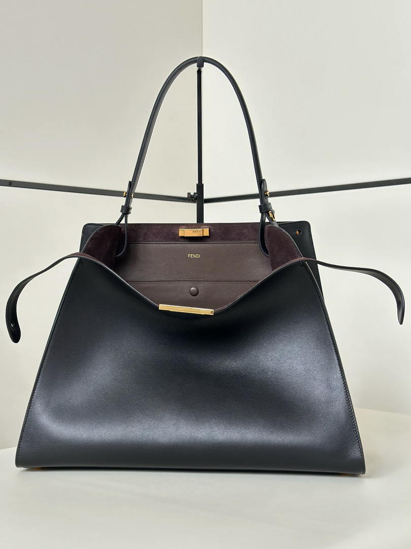 Fendi 8BN369 Fendi Way Large Black  leather and chocolate suede bag