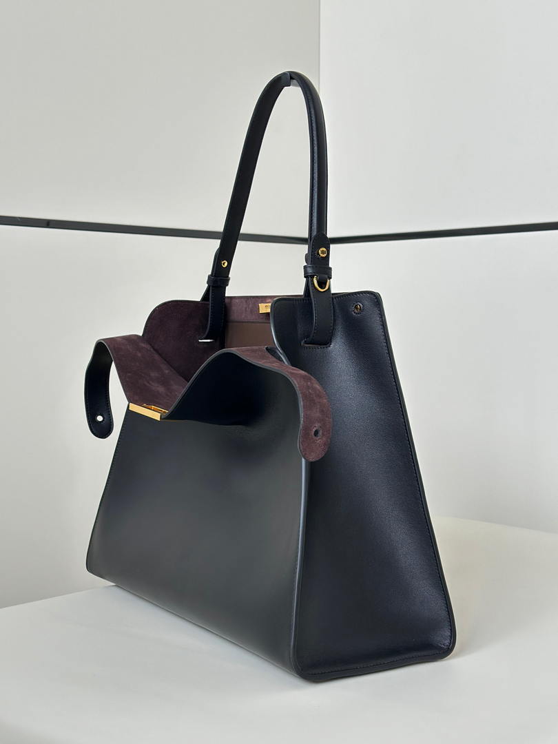 Fendi 8BN369 Fendi Way Large Black  leather and chocolate suede bag