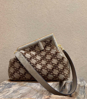 Fendi 8BP127 Fendi First Medium Khaki suede bag - Default Title - View 1