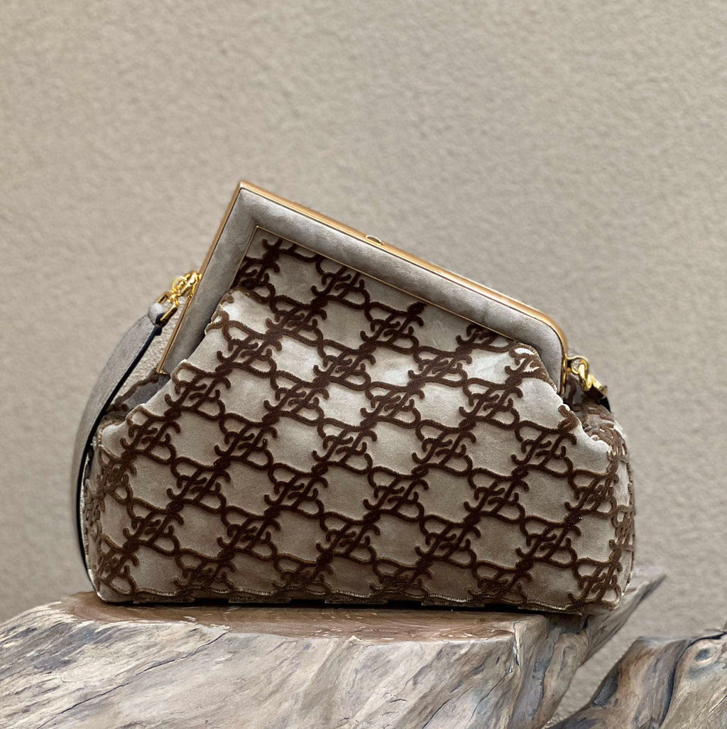 Fendi 8BP127 Fendi First Medium Khaki suede bag