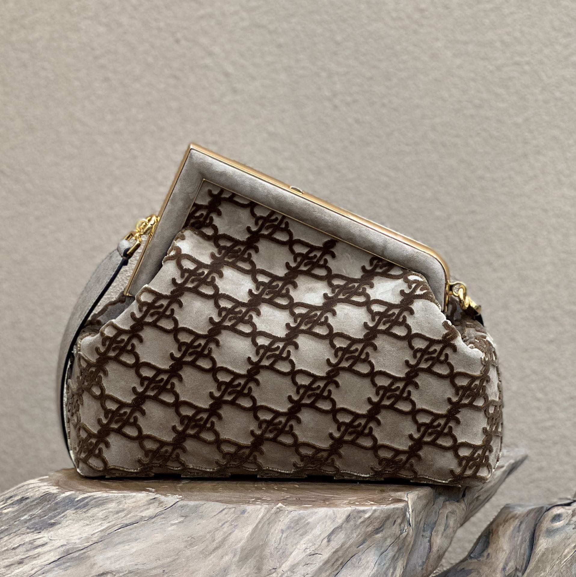 Fendi 8BP127 Fendi First Medium Khaki suede bag