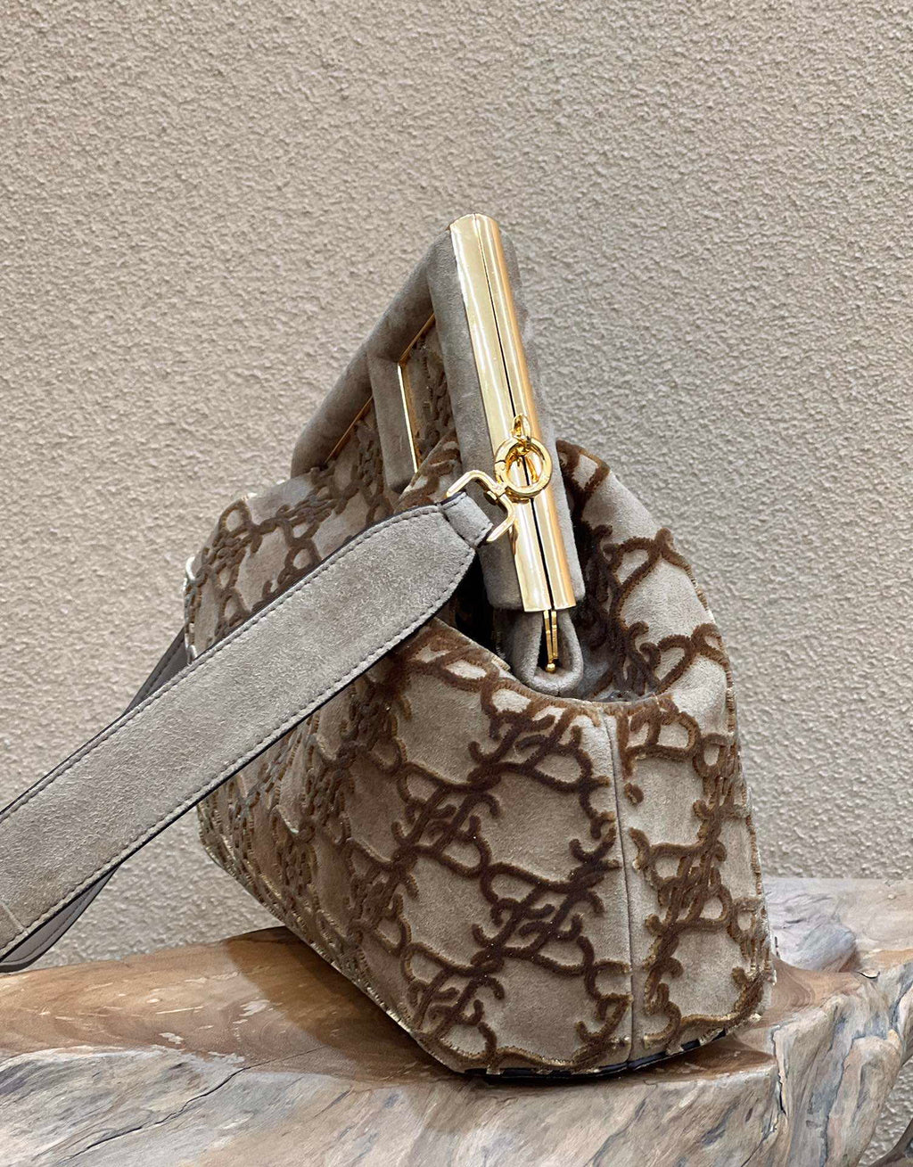 Fendi 8BP127 Fendi First Medium Khaki suede bag