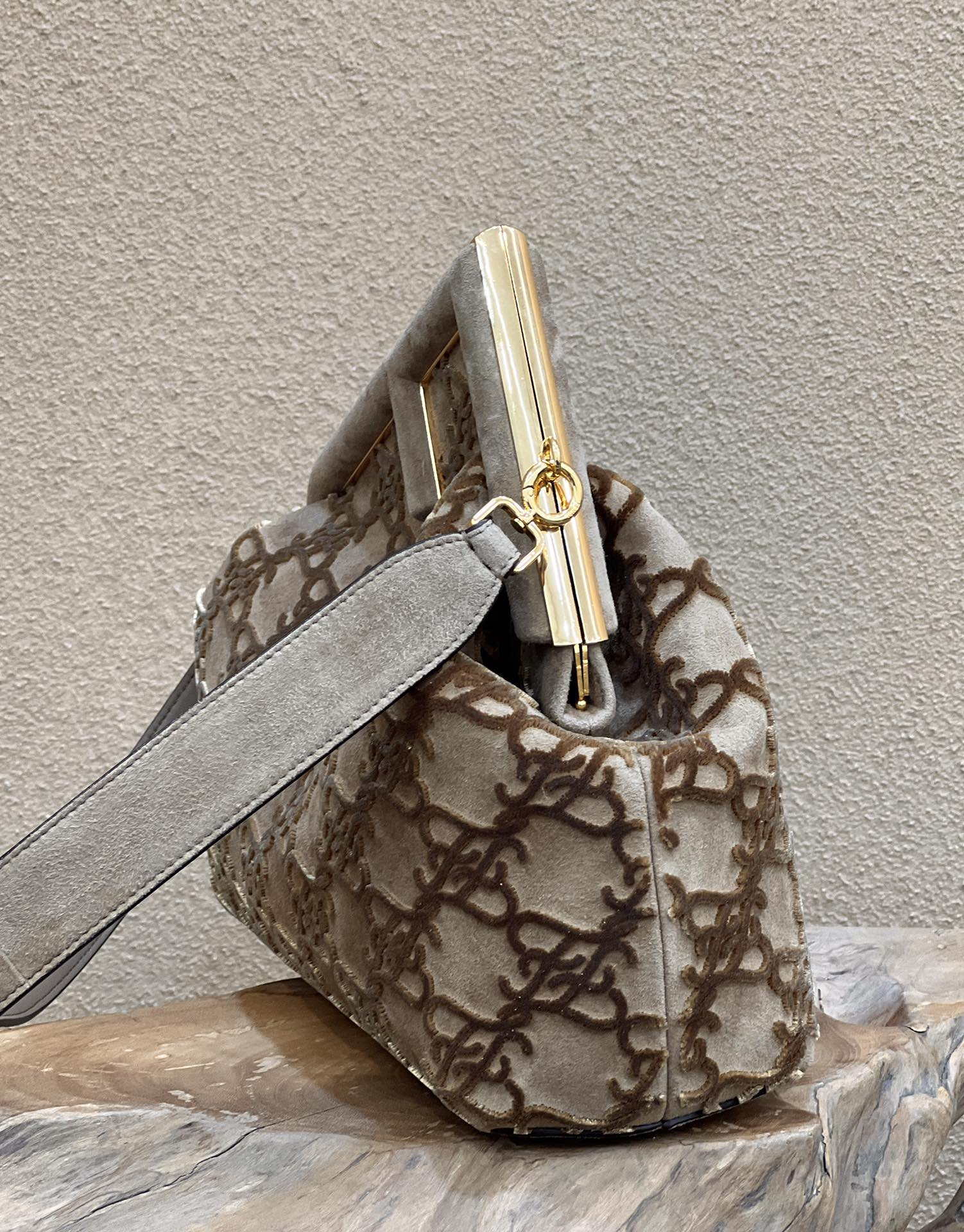 Fendi 8BP127 Fendi First Medium Khaki suede bag