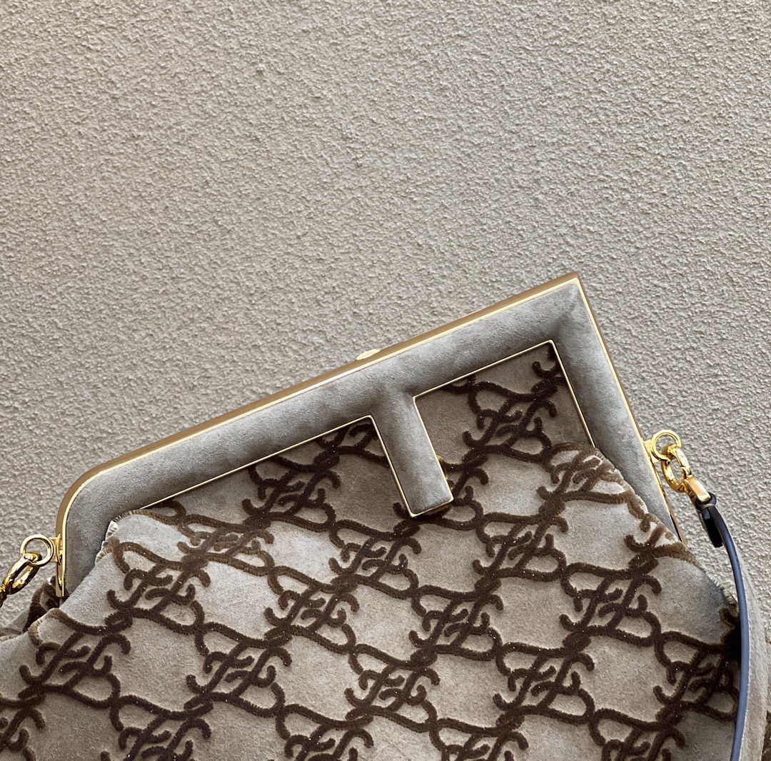 Fendi 8BP127 Fendi First Medium Khaki suede bag