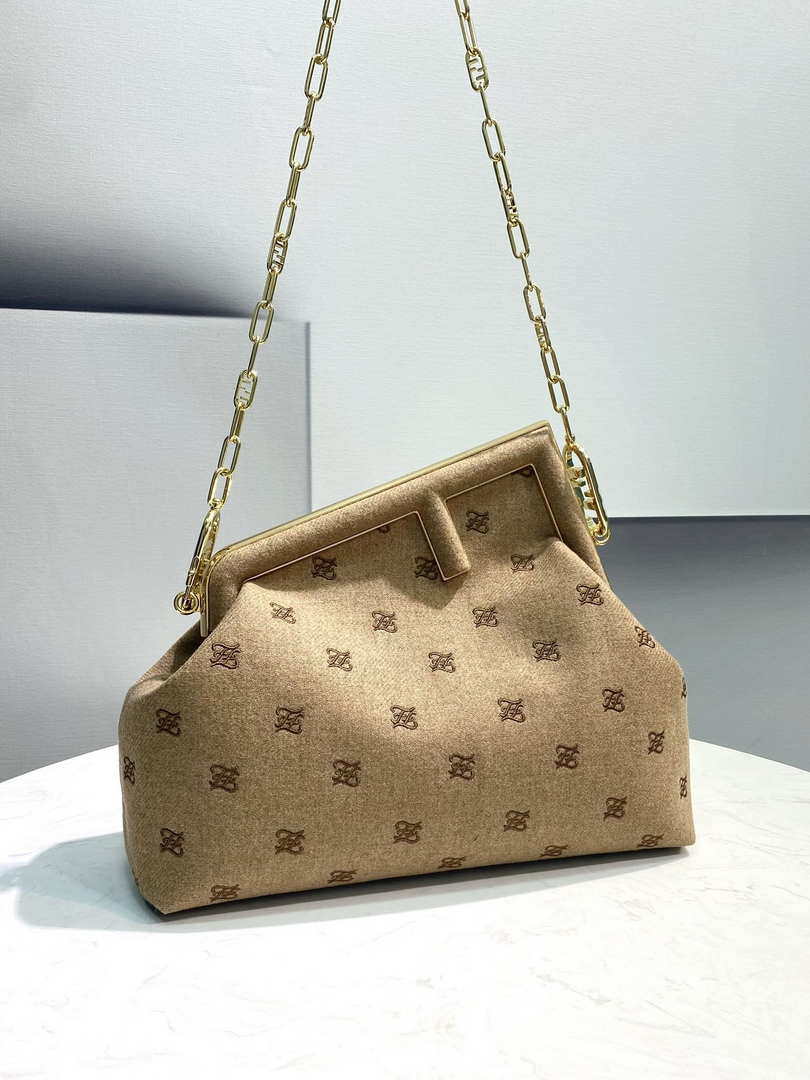 Fendi 8BP127 Fendi First Medium Beige flannel bag with embroidery - Default Title - View 2