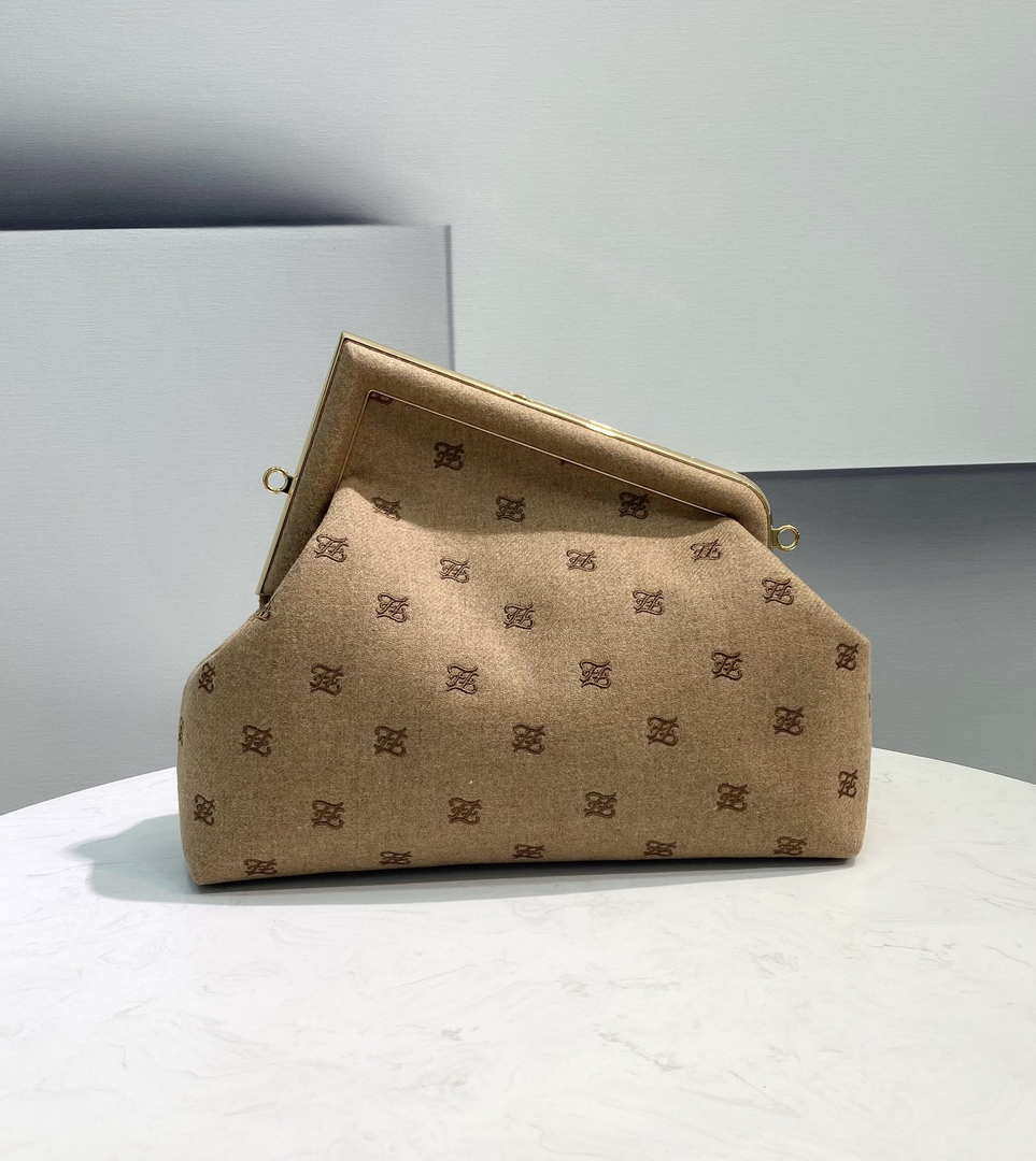 Fendi 8BP127 Fendi First Medium Beige flannel bag with embroidery
