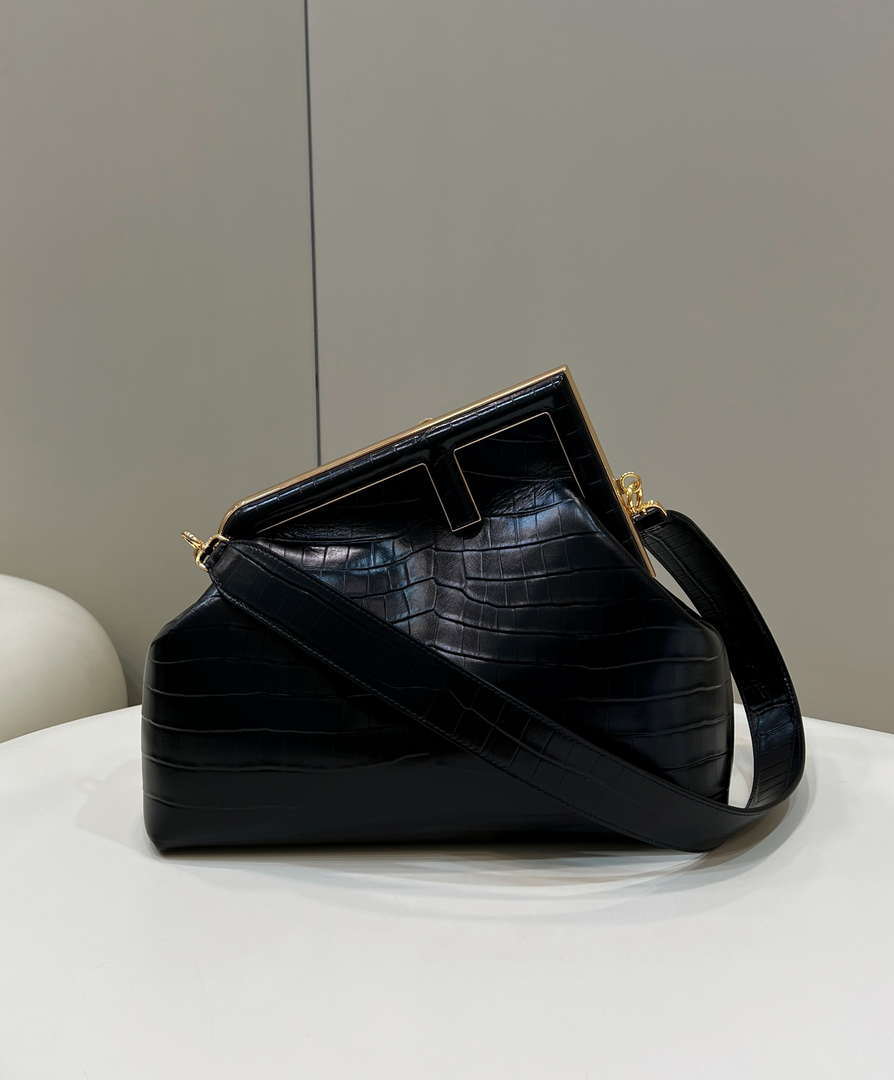 Fendi 8BP127 FENDI FIRST Medium Black Crocodile leather bag - Default Title - View 1