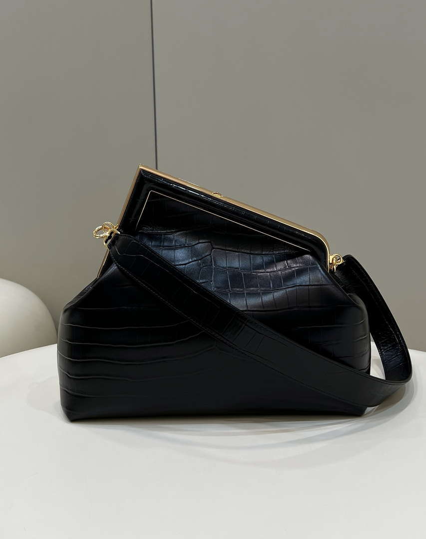 Fendi 8BP127 FENDI FIRST Medium Black Crocodile leather bag