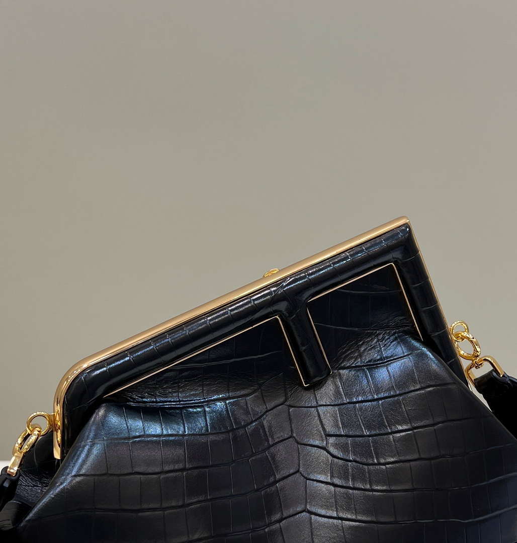 Fendi 8BP127 FENDI FIRST Medium Black Crocodile leather bag - Default Title - View 5