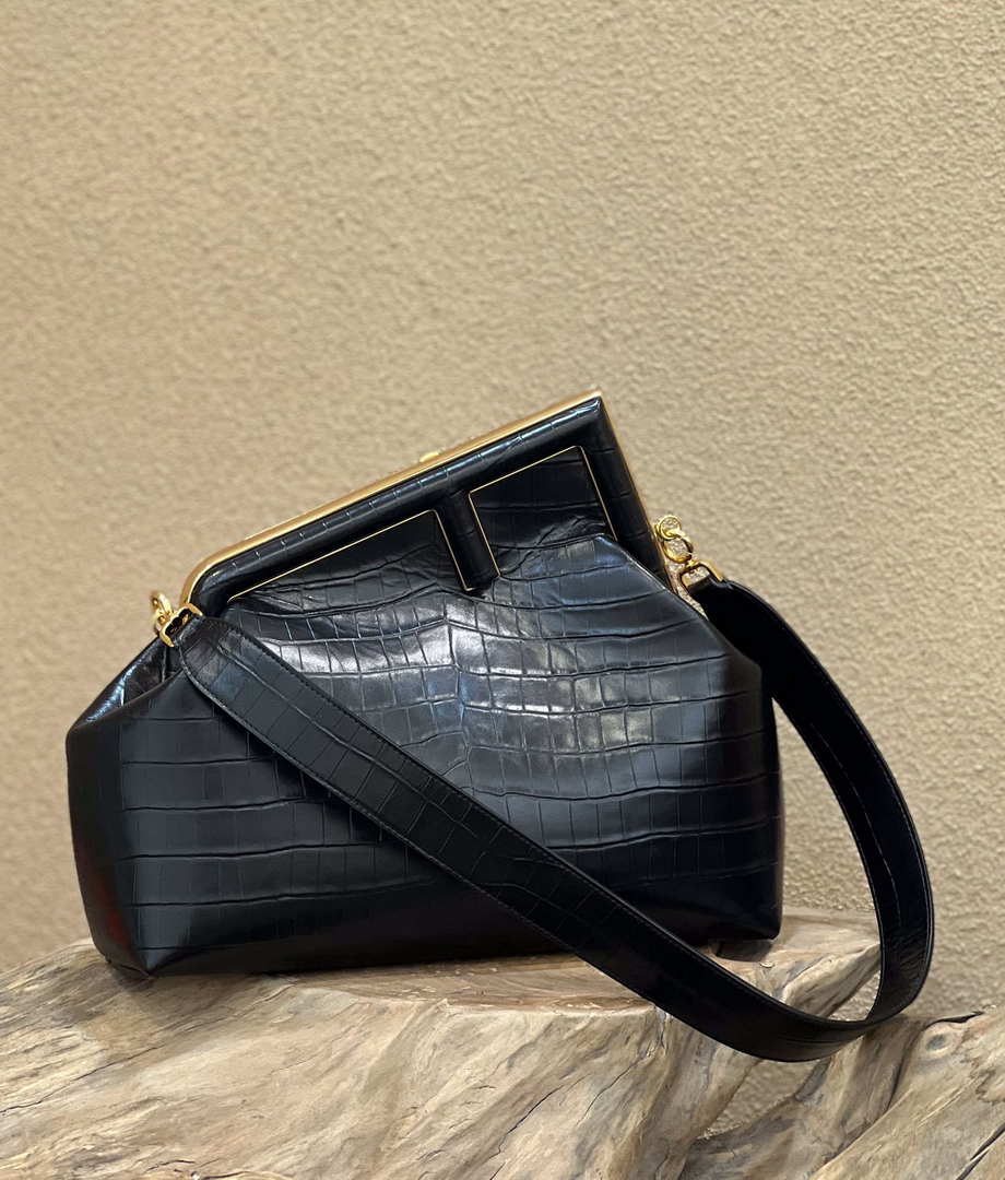 Fendi 8BP127 FENDI FIRST Medium Black Crocodile leather bag - Default Title - View 1