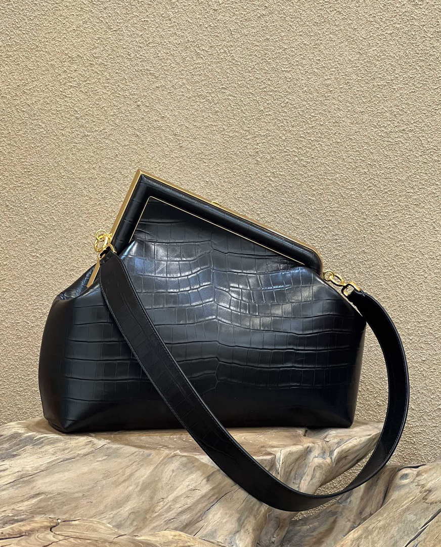 Fendi 8BP127 FENDI FIRST Medium Black Crocodile leather bag - Default Title - View 2