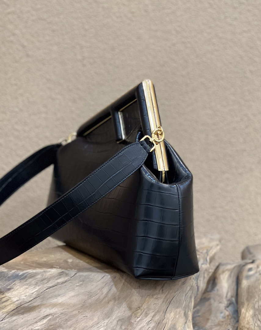 Fendi 8BP127 FENDI FIRST Medium Black Crocodile leather bag
