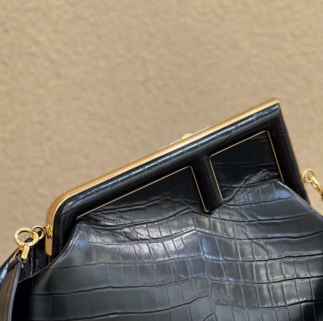 Fendi 8BP127 FENDI FIRST Medium Black Crocodile leather bag