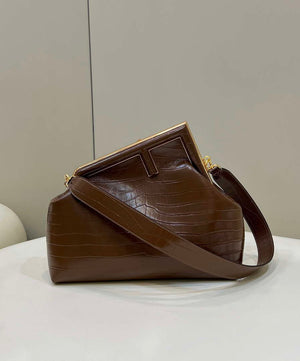 Fendi 8BP127 FENDI FIRST Medium Brown Crocodile leather bag - Default Title - View 1