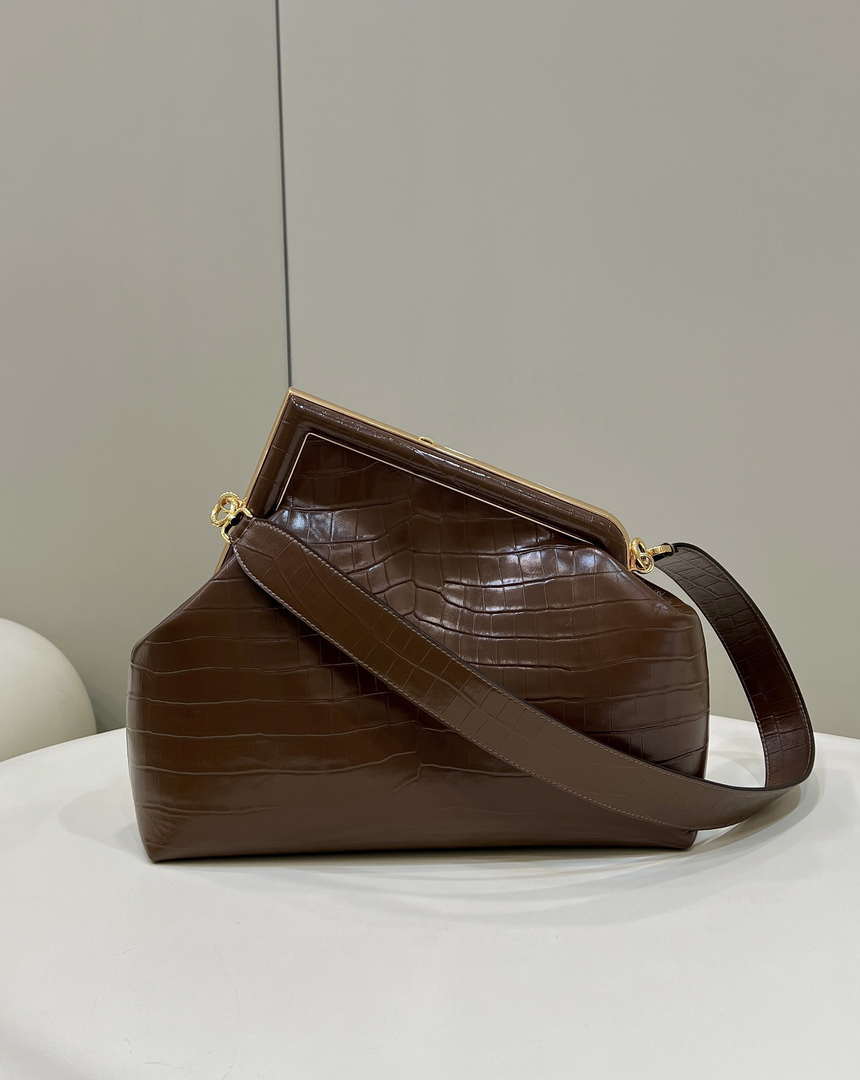 Fendi 8BP127 FENDI FIRST Medium Brown Crocodile leather bag