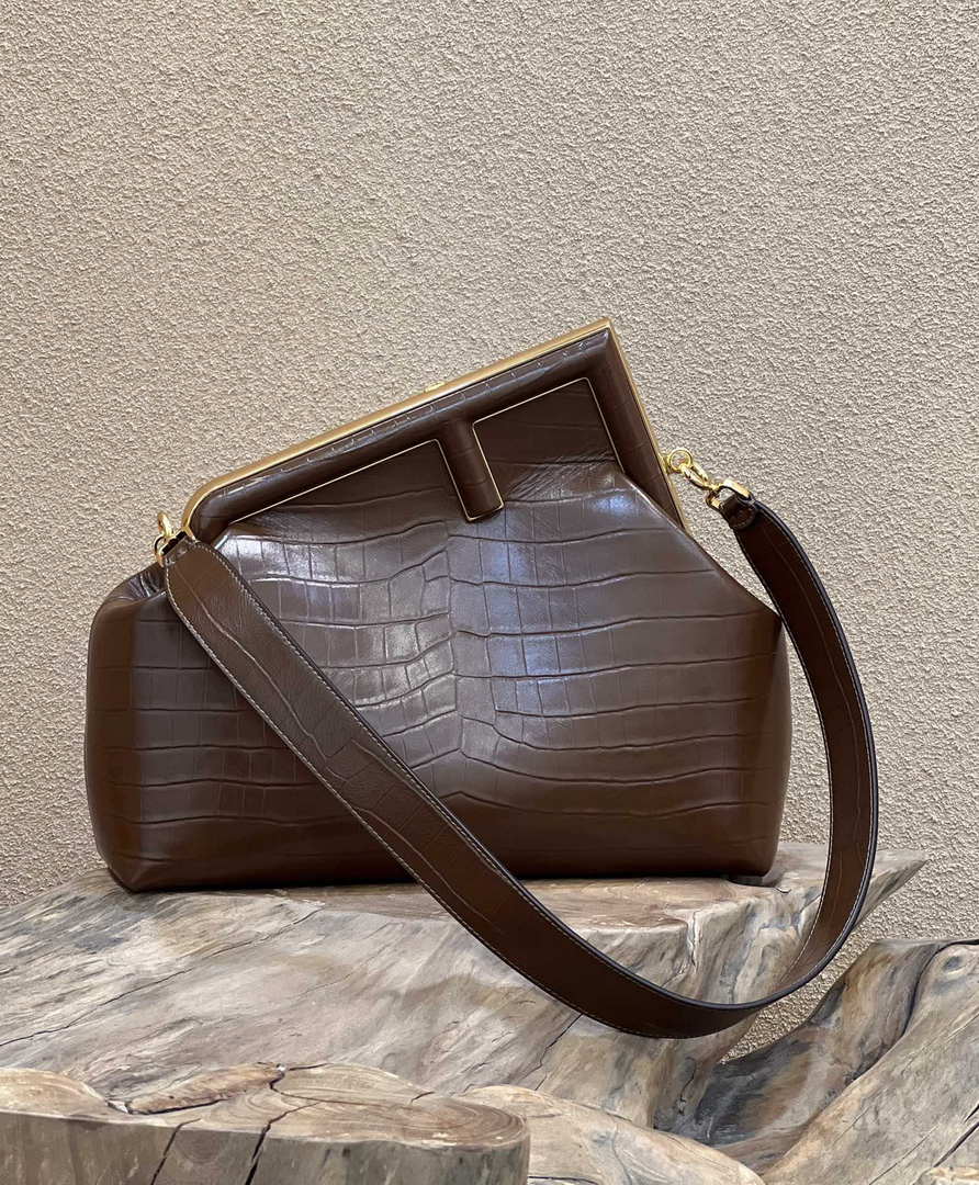 Fendi 8BP127 FENDI FIRST Medium Dark Brown Crocodile leather bag - Default Title - View 2