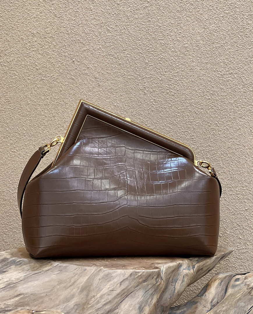 Fendi 8BP127 FENDI FIRST Medium Dark Brown Crocodile leather bag