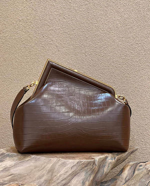 Fendi 8BP127 FENDI FIRST Medium Dark Brown Crocodile leather bag - Default Title - View 3