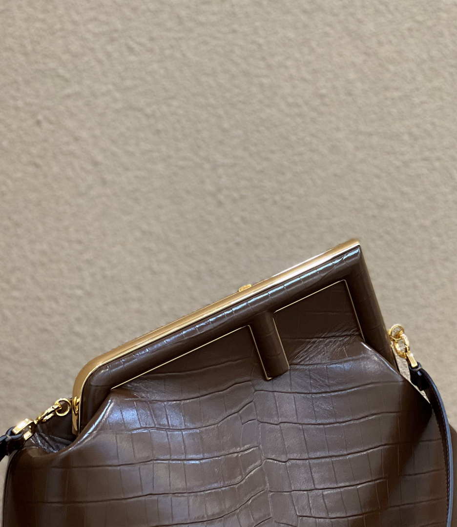 Fendi 8BP127 FENDI FIRST Medium Dark Brown Crocodile leather bag