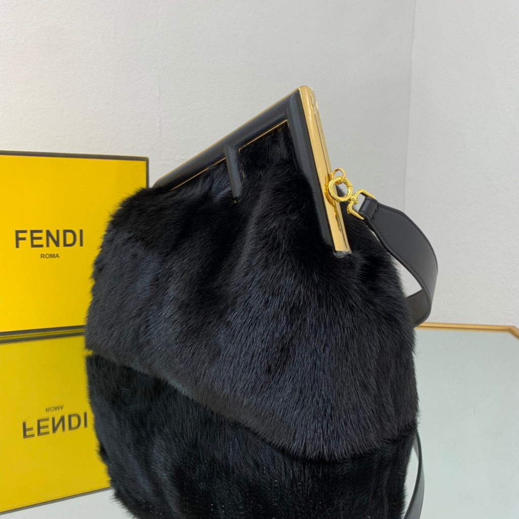 Fendi 8BP127 Fendi First Medium Fox fur Black Bag