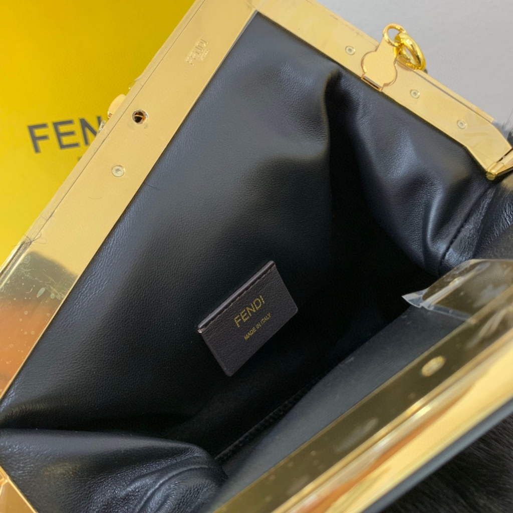 Fendi 8BP127 Fendi First Medium Fox fur Black Bag