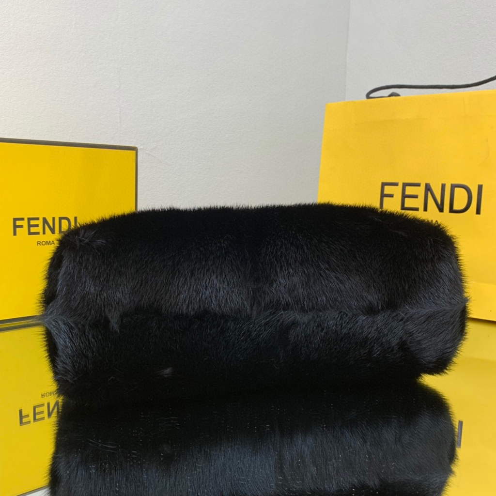 Fendi 8BP127 Fendi First Medium Fox fur Black Bag
