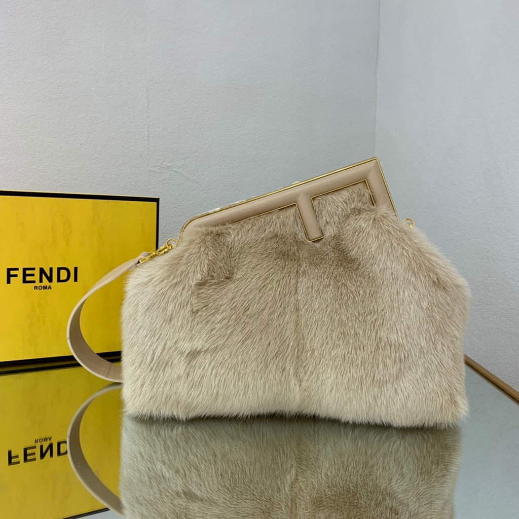 Fendi 8BP127 Fendi First Medium Fox fur Beige Bag