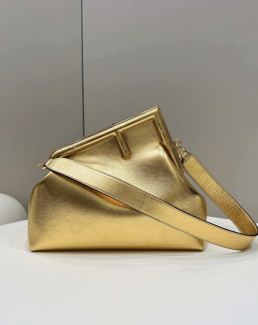 Fendi 8BP127 FENDI FIRST Medium Gold laminated leather bag - Default Title - View 1