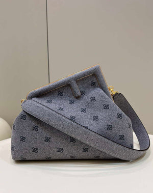 Fendi 8BP127 Fendi First Medium Gray flannel bag with embroidery - Default Title - View 1