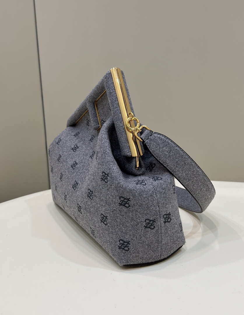 Fendi 8BP127 Fendi First Medium Gray flannel bag with embroidery