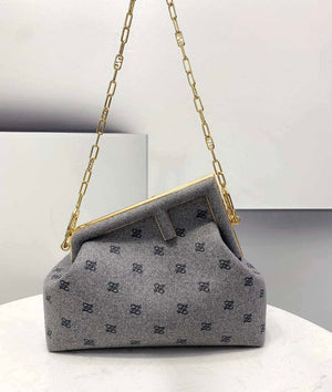 Fendi 8BP127 Fendi First Medium Light Gray flannel bag with embroidery - Default Title - View 2