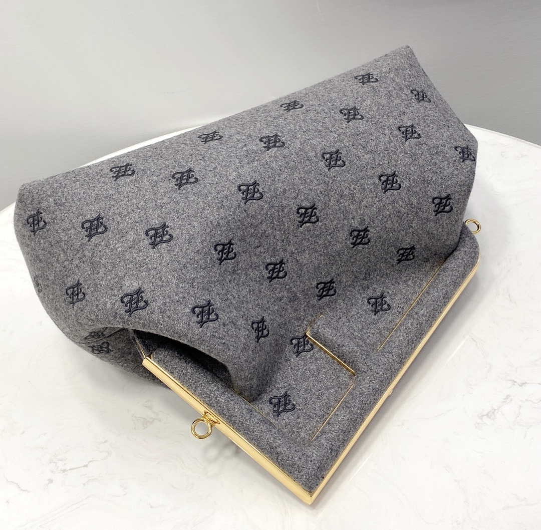 Fendi 8BP127 Fendi First Medium Light Gray flannel bag with embroidery - Default Title - View 4