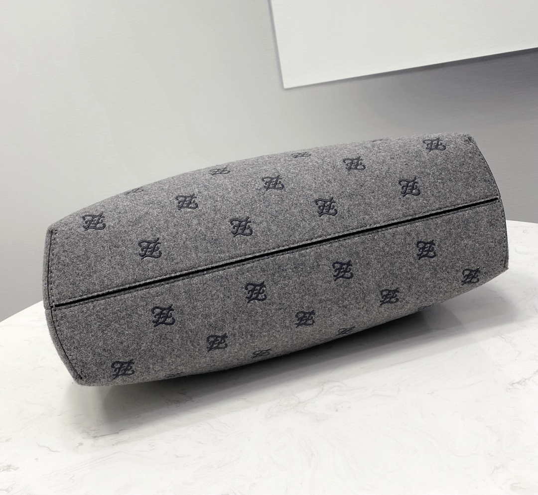 Fendi 8BP127 Fendi First Medium Light Gray flannel bag with embroidery
