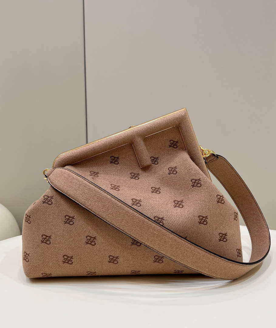 Fendi 8BP127 Fendi First Medium Light Pink flannel bag with embroidery - Default Title - View 1
