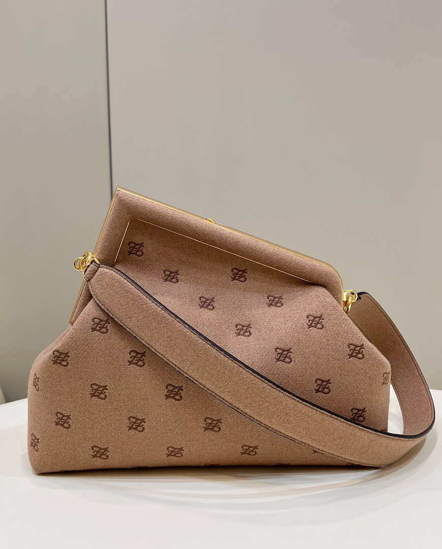 Fendi 8BP127 Fendi First Medium Light Pink flannel bag with embroidery
