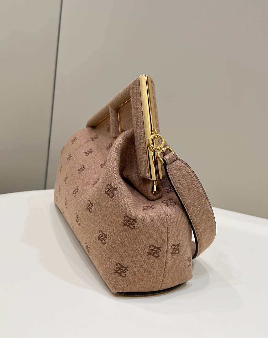 Fendi 8BP127 Fendi First Medium Light Pink flannel bag with embroidery