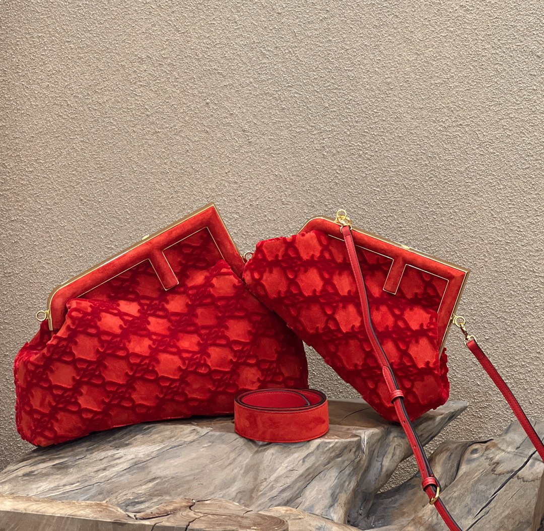 Fendi 8BP127 Fendi First Medium Red suede bag - Default Title - View 1