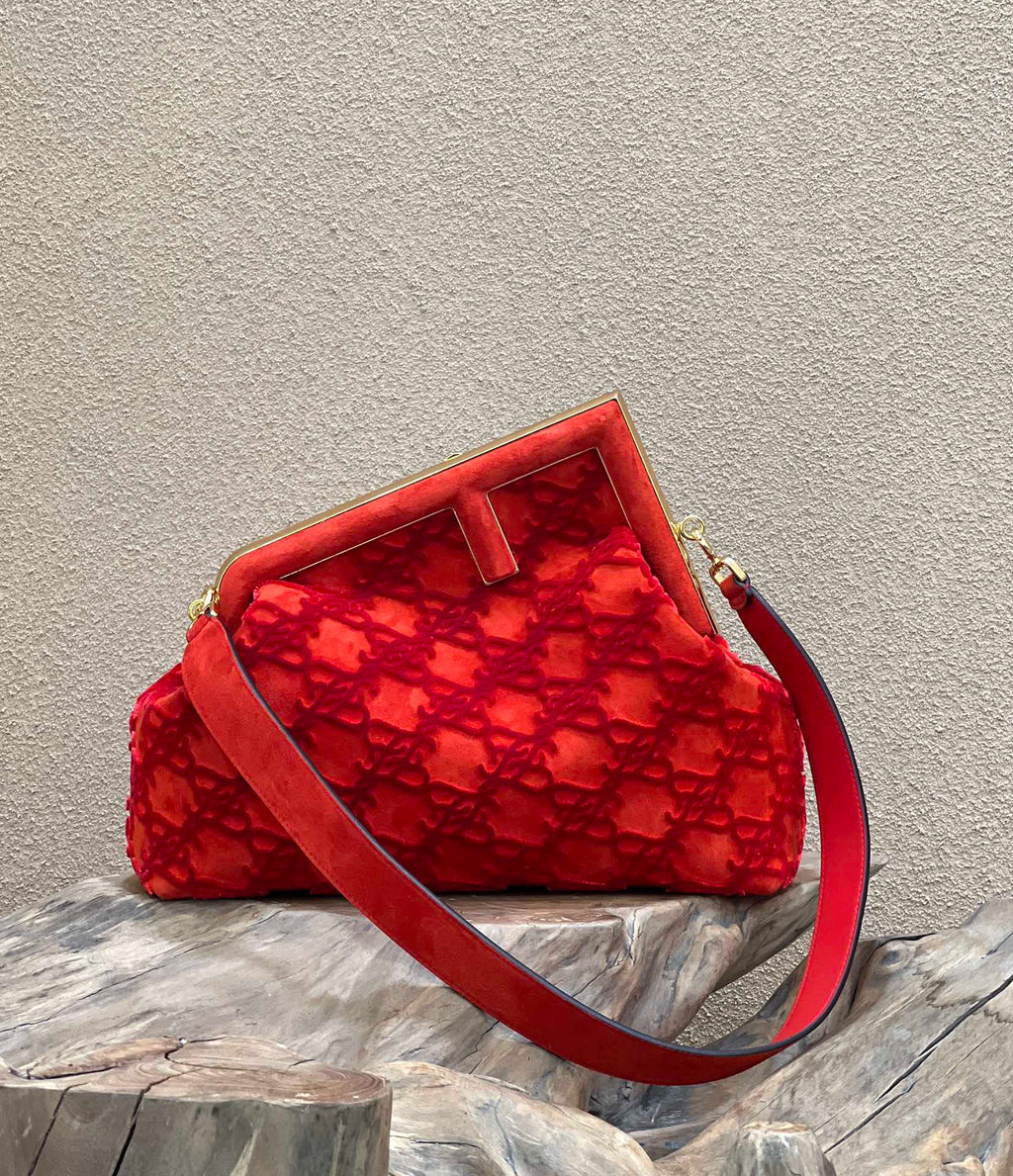 Fendi 8BP127 Fendi First Medium Red suede bag