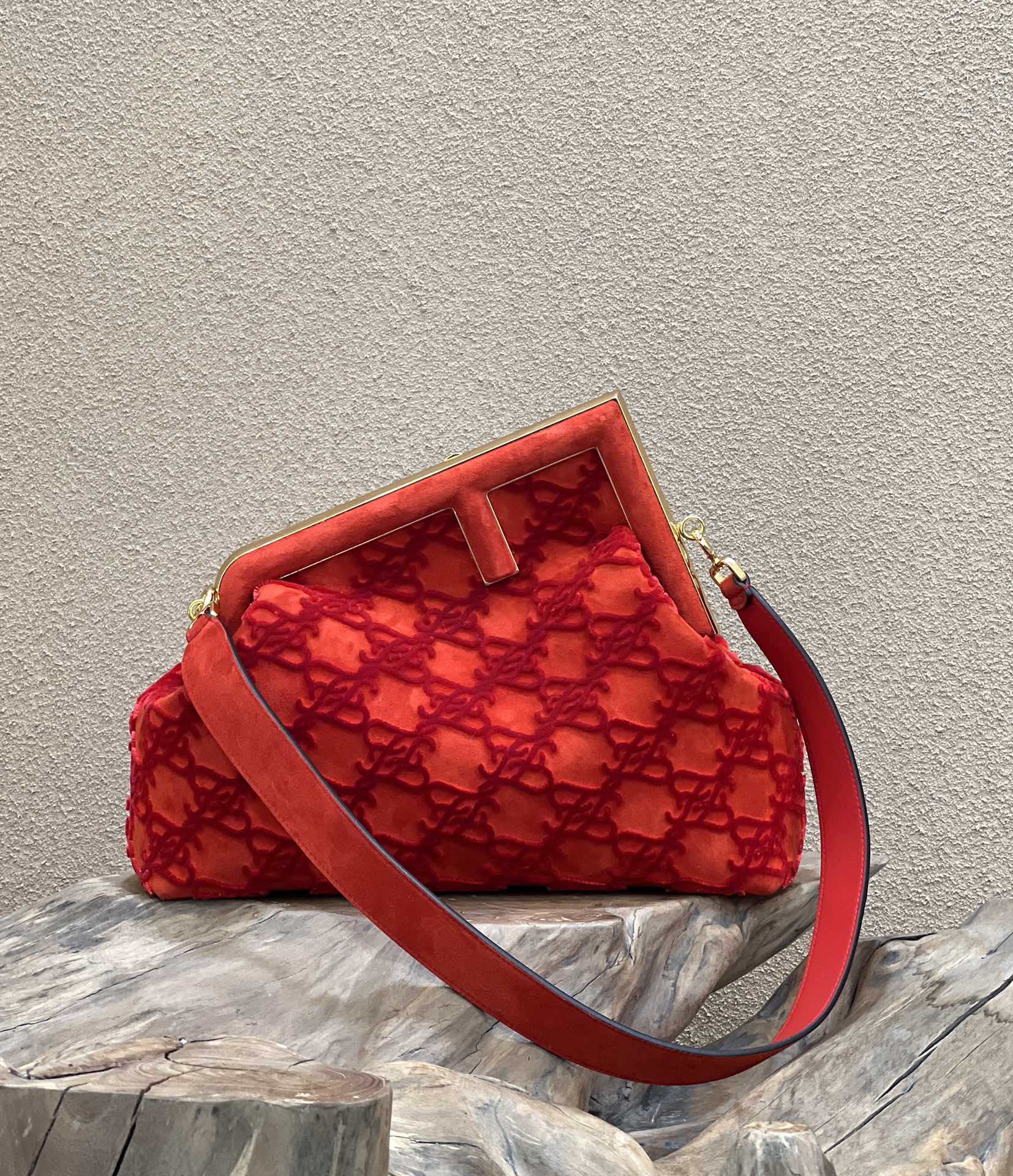 Fendi 8BP127 Fendi First Medium Red suede bag