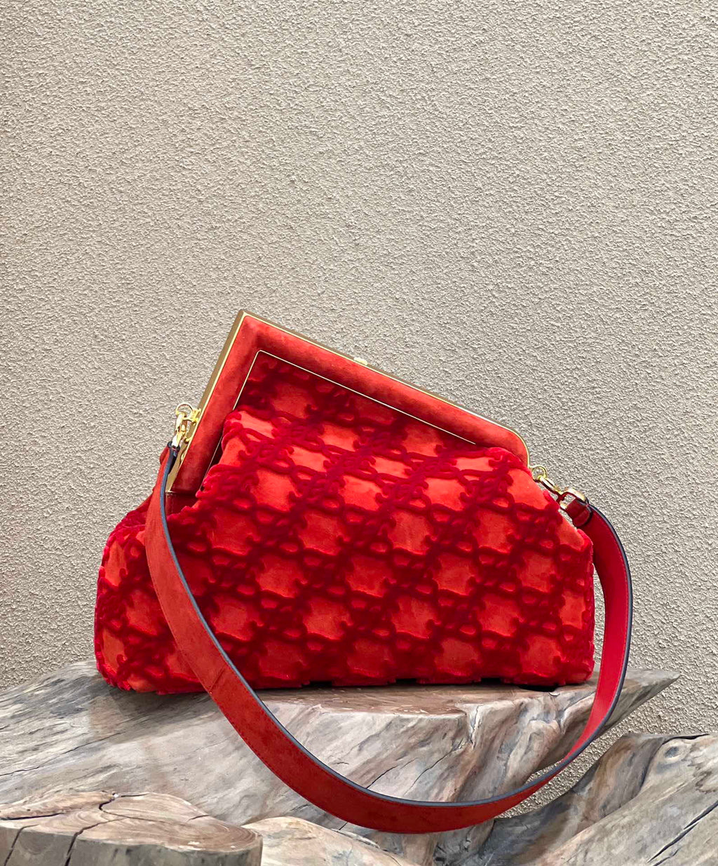 Fendi 8BP127 Fendi First Medium Red suede bag