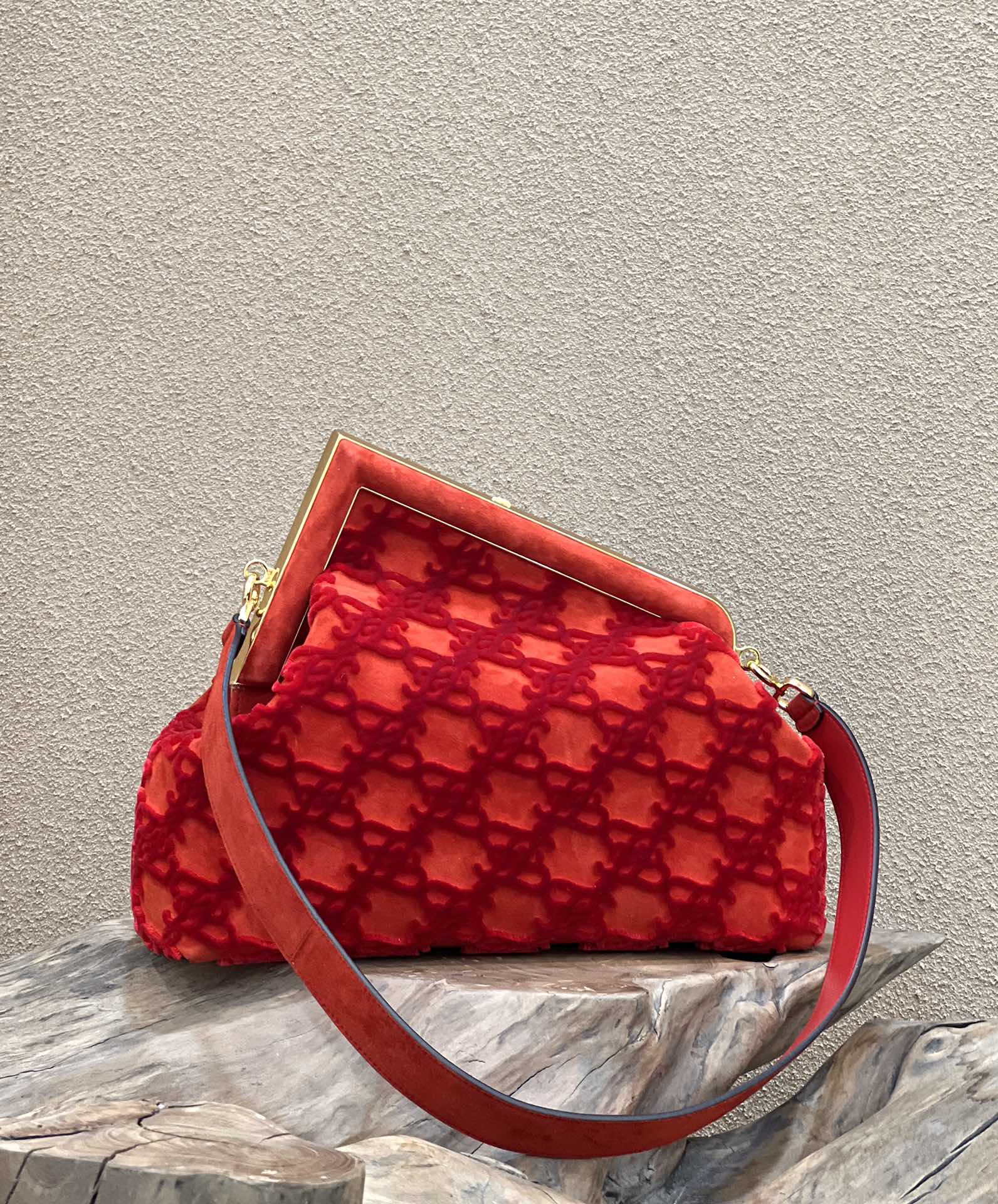 Fendi 8BP127 Fendi First Medium Red suede bag