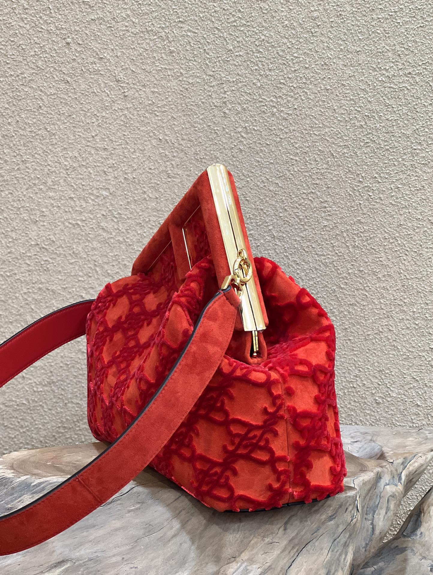 Fendi 8BP127 Fendi First Medium Red suede bag