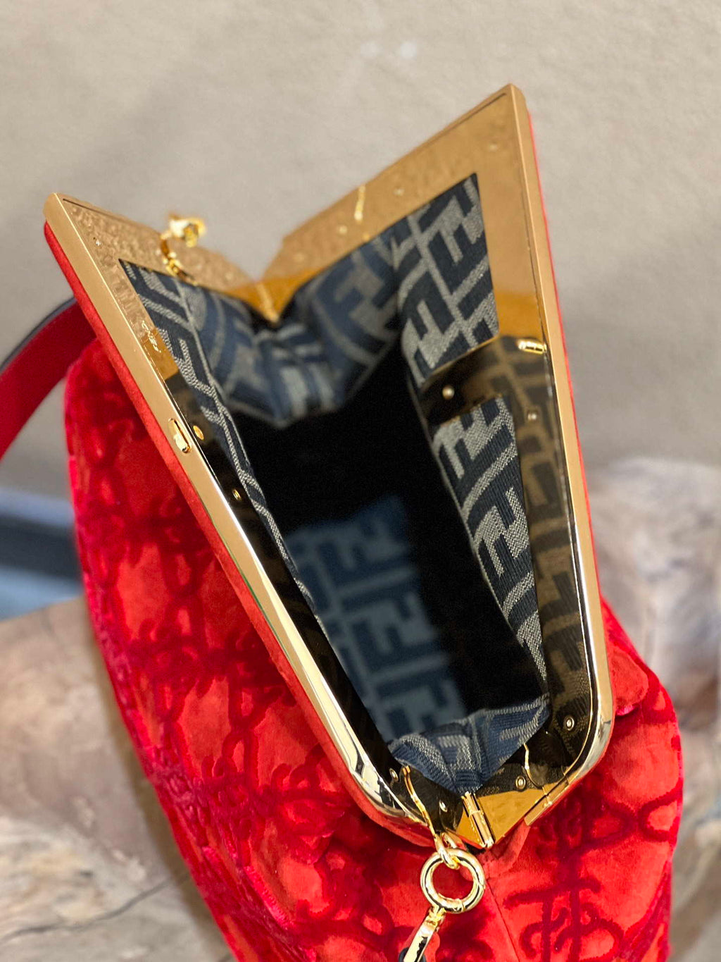 Fendi 8BP127 Fendi First Medium Red suede bag