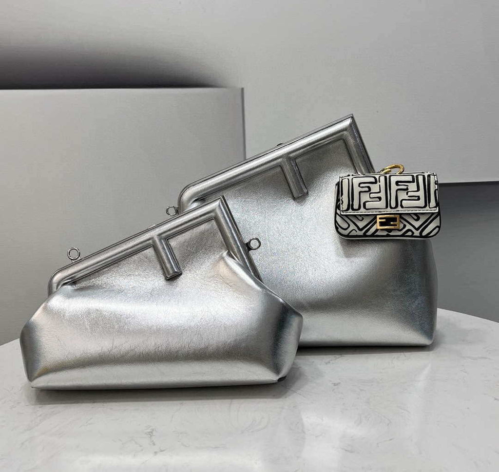 Fendi 8BP127 FENDI FIRST Medium Silver laminated leather bag